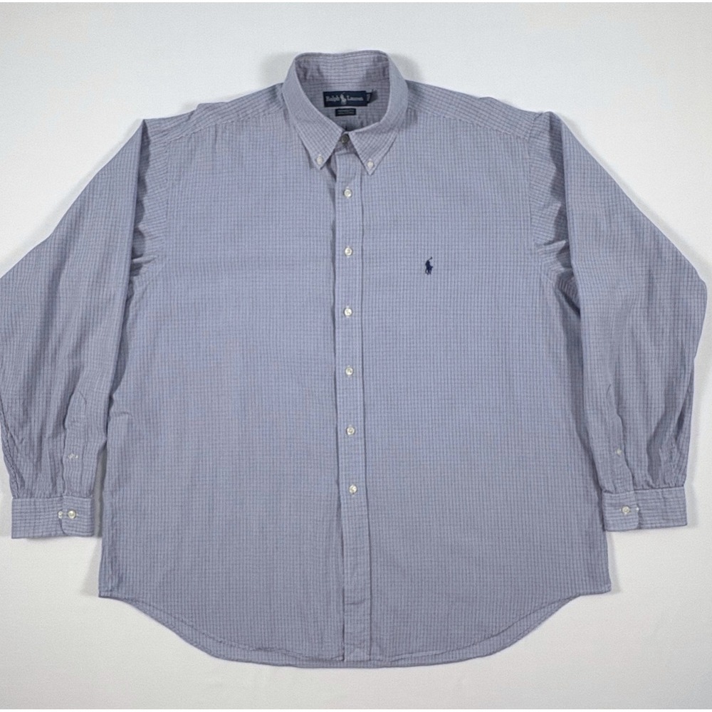 Ralph Lauren Yarmouth Mens 18 36/37 Blue White Micro Check Cotton Shirt Long Slv - Picture 3 of 14
